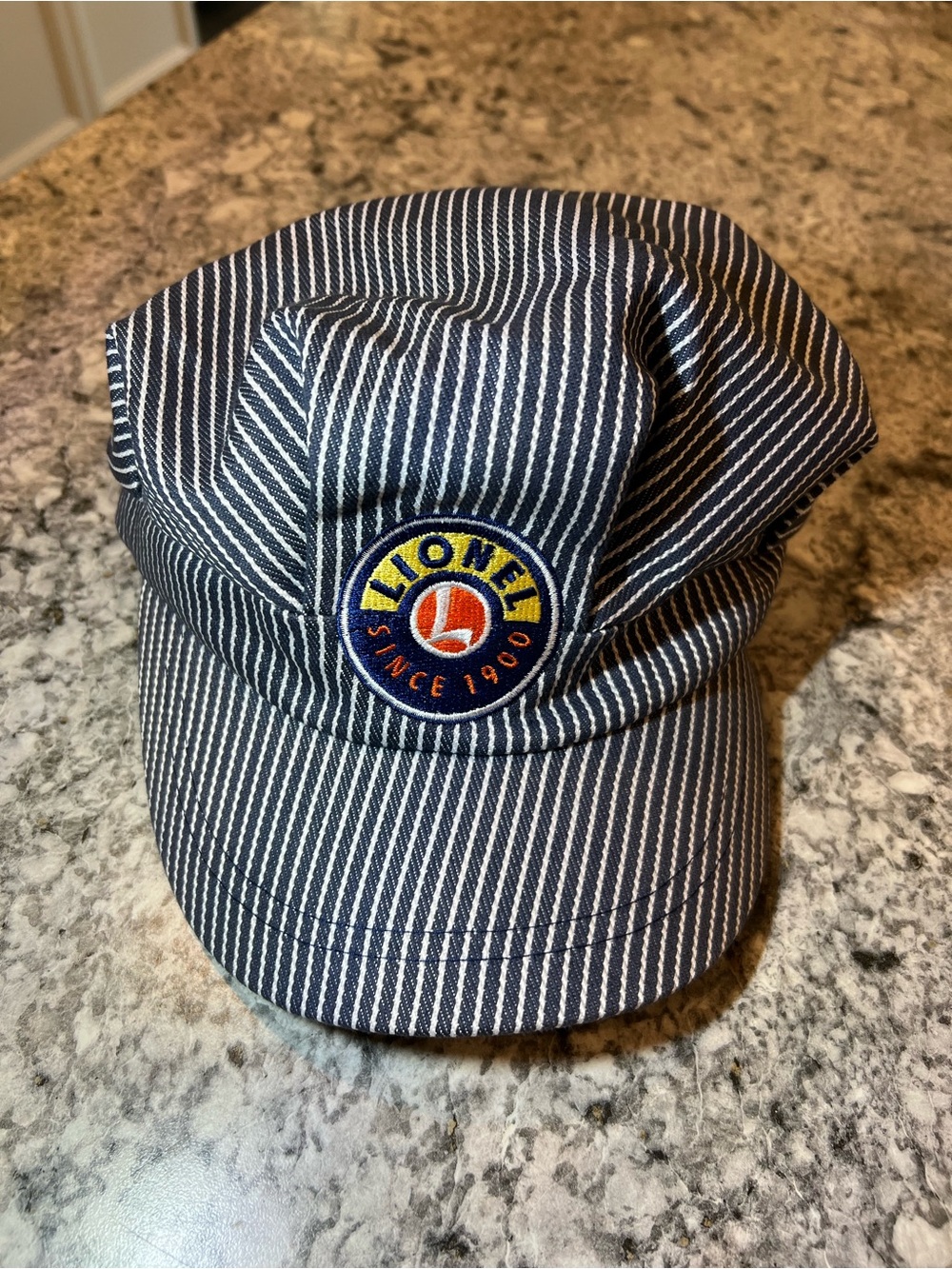 Lionel Train Engineer Hat Adult Size Adjustable Blue White Stripe Conductor Cap